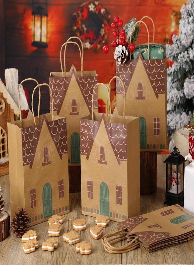 مارسبارك مجموعة مارسبارك من 24 كيس هدايا لعيد الميلاد، أكياس هدايا على شكل منزل خبز الزنجبيل، أكياس ورقية عتيقة لحفلات عيد الميلاد، أكياس حلوى ومقبلات مع مقبض، أكياس كرافت بنية اللون، هدايا للحفلات، مثالية لتغليف هدايا العيد - Image 4